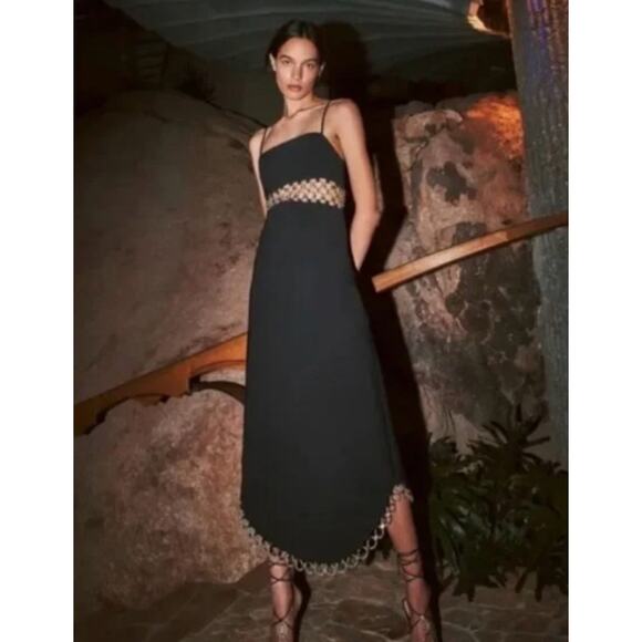 $1311 Alexis Tale Black Midi Dress Dress Golden Ring Chain Sz Small - Picture 7 of 16